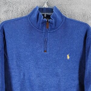 Polo Ralph Lauren Sweater Mens XXL Blue Ribbed 1/4 Zip Pullover Classic Pony